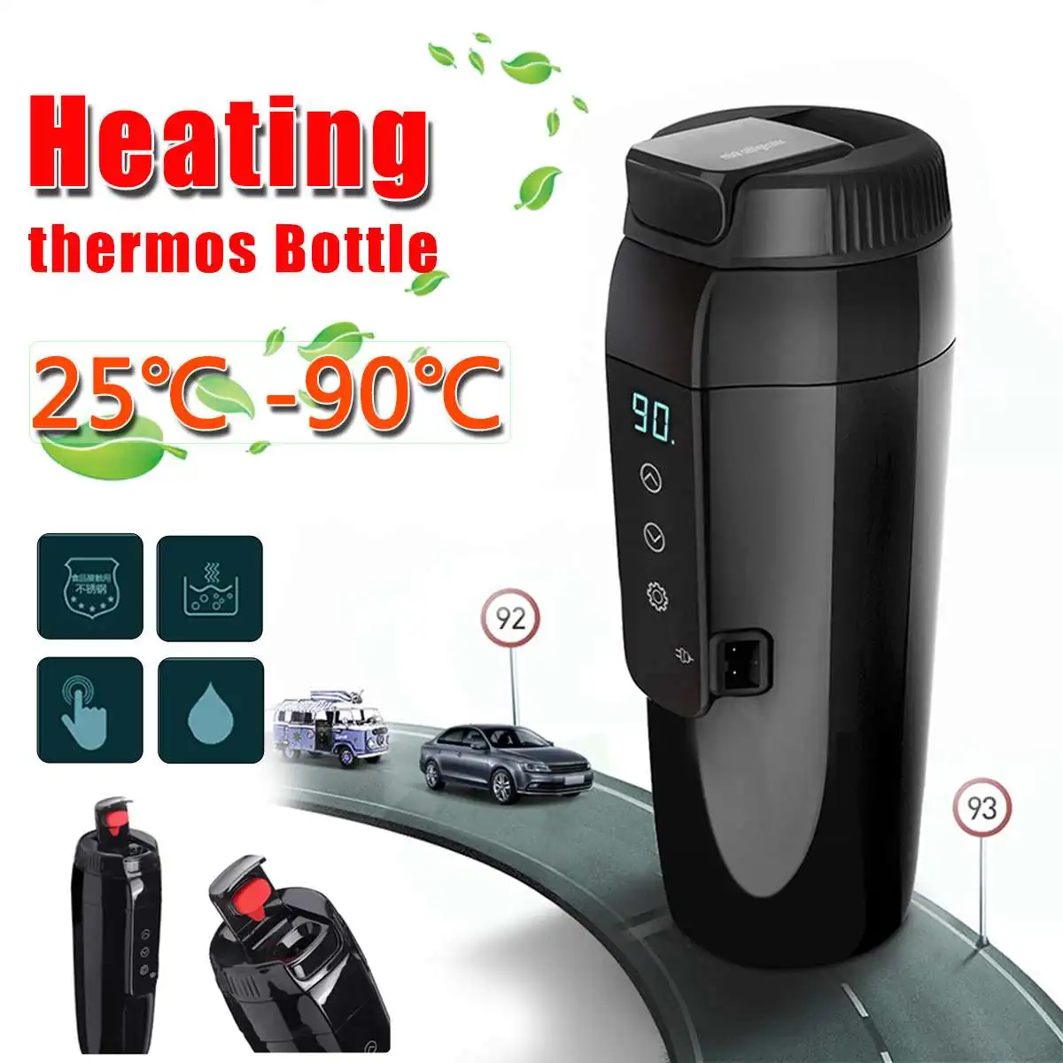 

AUGIENB 350ml 12V Portable Electric Heating Cup Travel Heating Water Kettle Coffee Tea Milk Heated Soaked Noodles Boiler Sonifer