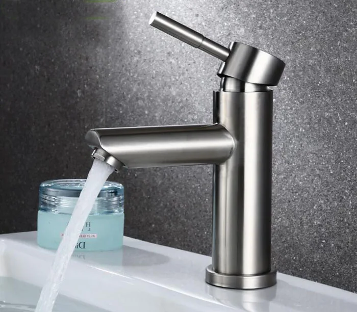 

Bathroom Brushed Stainless Steel Basin Faucet hot and old Water Sink mixer Faucet BF323