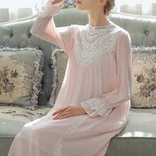 Pink Lolita Elegant Dresses Women Nightgown Vintage Palace Nightdress Long Sleeve French Style Sleepwear Negligee Nightwear