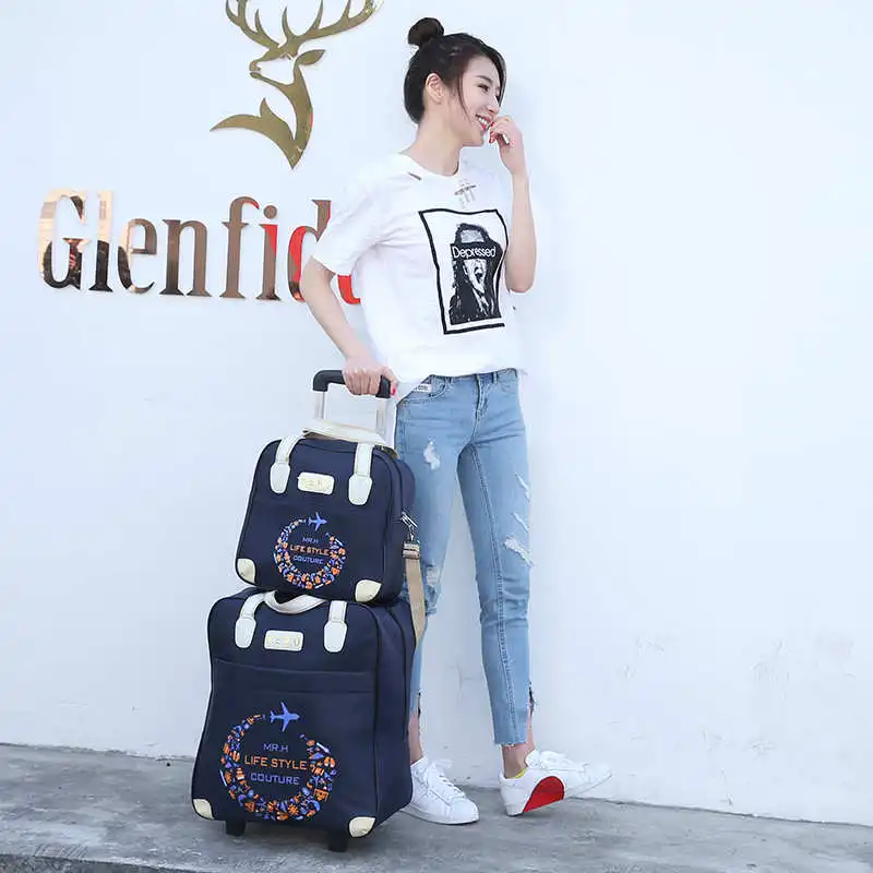 2PCS/SET Wheeled bag travel Women travel Handbag wheels trolley bags large capacity Boarding bag Travel Luggage Suitcase Bag