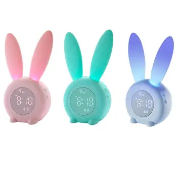 

Cute Rabbit Alarm Clock Silicone Induction Night Light Small Alarm Clock With Temperature Display Rechargeable For Children Gift