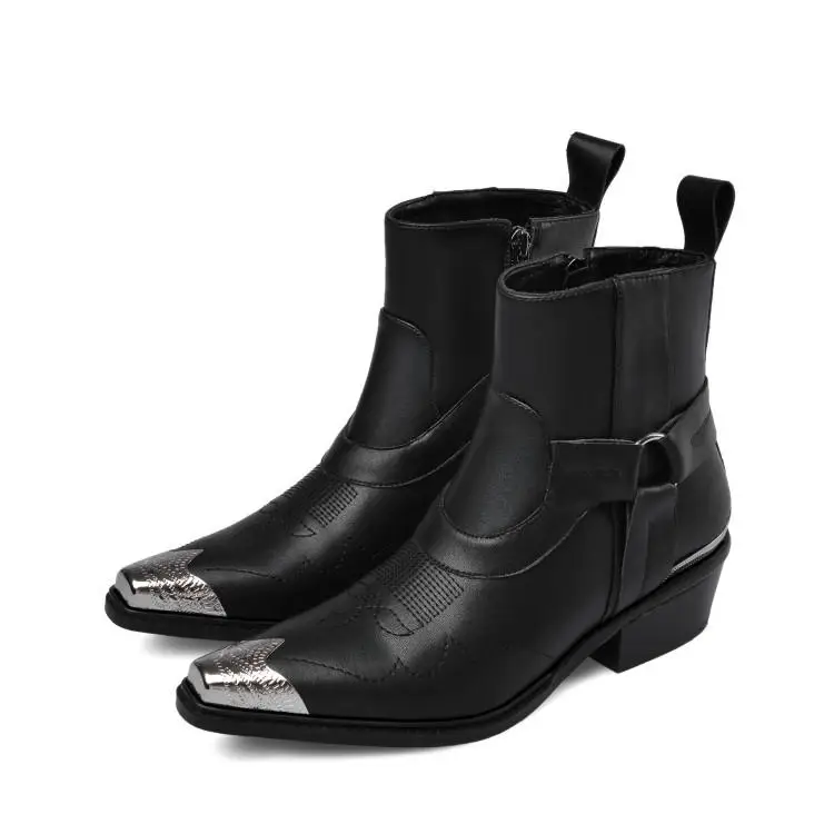 Prova Perfetto/женские ботильоны с металлическим носком; обувь с острым носком; Botas Mujer; вышитый пояс; кожаные ботинки; женские мотоциклетные ботинки в стиле панк