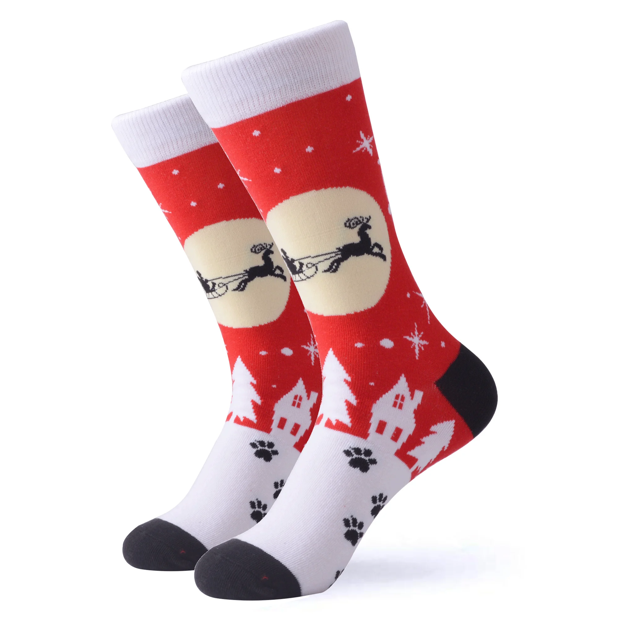 SANZETTI 2020 New Year 1 Pair Happy Socks Christmas Tree Snow Elk Gift Men Colorful Combed Cotton Funny Gift Wedding Dress Socks