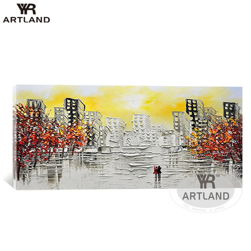 

Nordic style city building Hand-painted oil painting on canvas wall hanging picture home decorative for living room bedroom