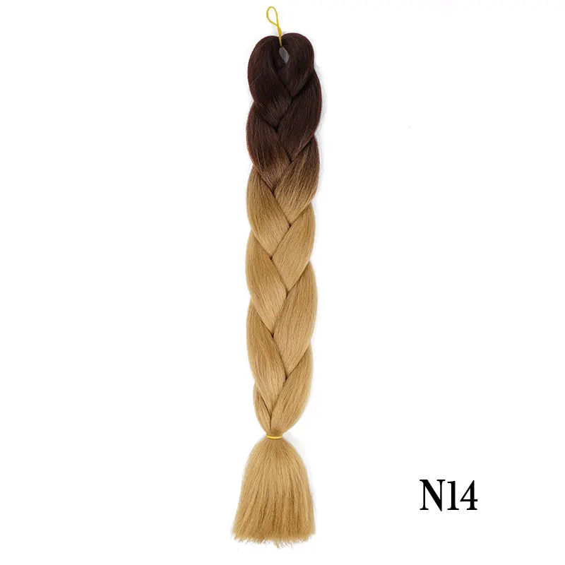 Шелковистые пряди, Омбре, высокотемпературное волокно, синтетические огромные косички, волосы для вязания крючком, косички для наращивания волос, 24 дюйма, 100 г - Цвет: N14