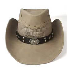Летняя кожаная мужская и женская сетчатая западная ковбойская шляпа широкая шляпа уличная Sombrero Hombre Женская ковбойская шляпа