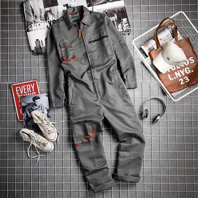 

New Vintage Harajuka Mens Long Sleeve Cargo Overalls Zipper Fly Pockets Rompers Mens Jumpsuit Fashion Loose Casual Plus Size 4XL