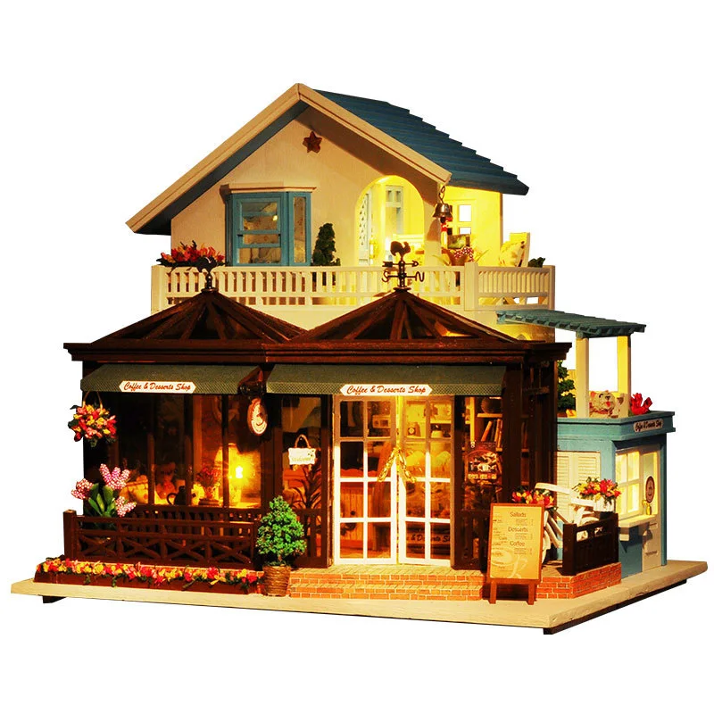 

DIY European Large Villa Dollhouse Miniature Furniture With LED Kits Doll Houses Assemble Toys Children Christmas Gift Casa