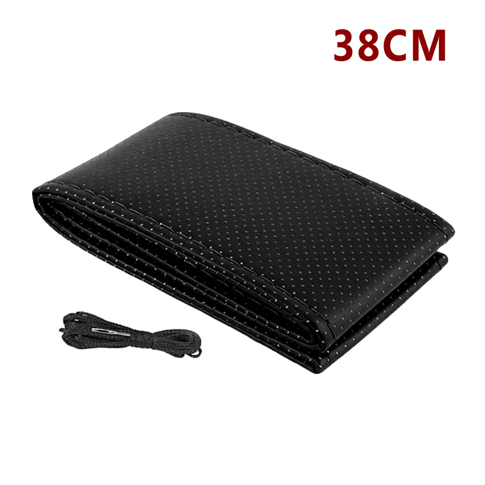 38CM-Black Чехлы На Руль DIY 36 см 38 см 40 см мягкая кожаная оплетка на руль автомобиля с иглой и резьбой автомобильные аксессуары - Название цвета: 38CM-Black