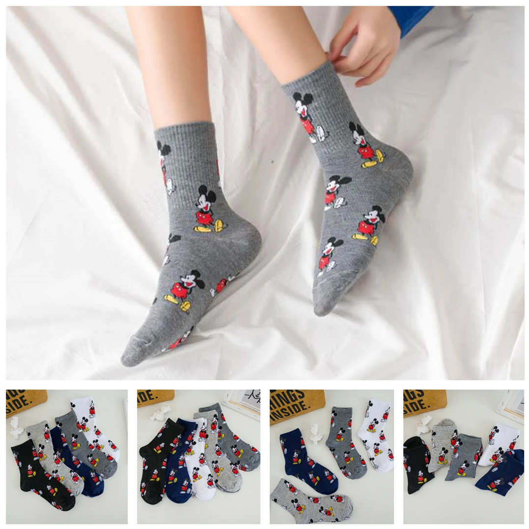 5 Pairs Disney Mickey Mouse Short Woman Socks Kawaii Anime Sweat Summer Cotton Girl Medium Female Sock | Женская одежда