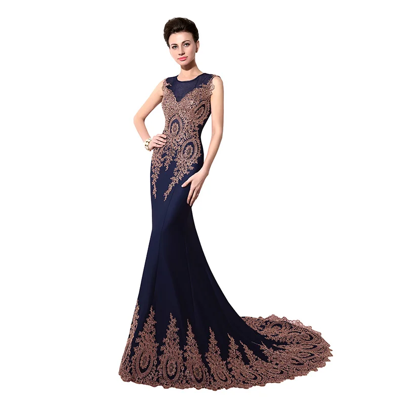 Navy Blue Robe De Soiree реальные фотографии королевский синий Русалка размера плюс вечерние платья арабский Иллюзия Кружева Длинные Формальные женские вечерние платья XSU028 - Цвет: Navy Blue