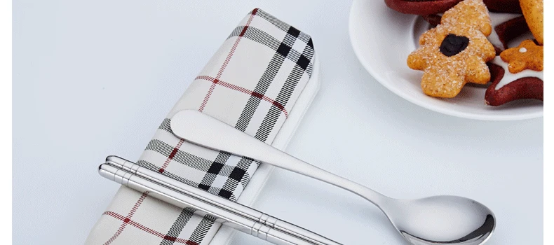 304 из нержавеющей стали шотландская тканевая сумка посуда для путешествий на открытом воздухе набор для студентов настраиваемая портативная вилка ложка