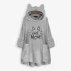 Warm Women's Fleece Hoodies Cat Mom Letter Embroidered Fashion Double-sided Loose Fit Hooded Sweatshirt Pullover Sweaters Pink ► Photo 3/6