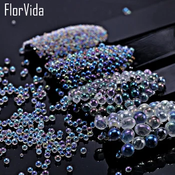

1 Box 0.8/1.5/2/2.5mm Beads Round Pearl Mermaid For Nails Manicure Decorations Transparent Holographic Crystal Nail Elf Beads