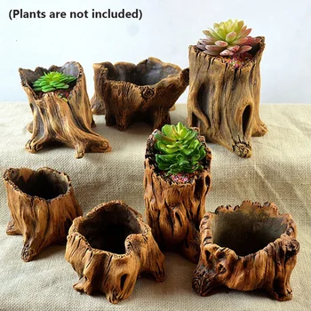 

Retro Cement Flower Pot Wood Pile Sculpture Micro Landscape Plant Bonsai Desktop Flower Arrangement Container Home Decoration