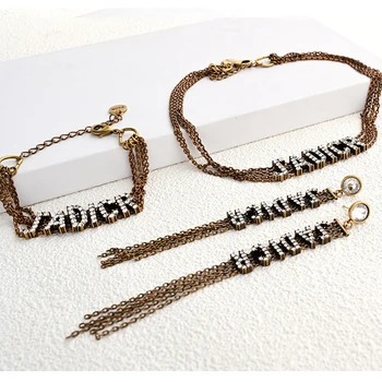 

Drill Letters Tassel Female Choker Temperament Of Multi-layer Chain Web Celebrity Clavicle Necklace Bracelet Necklace