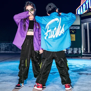 

Hip Hop Kids Dance Clothes Suit 2019 Boys Loose Shirt Children Handsome Street Clothing Autumn Girls Jazz Dance Costume BL2837