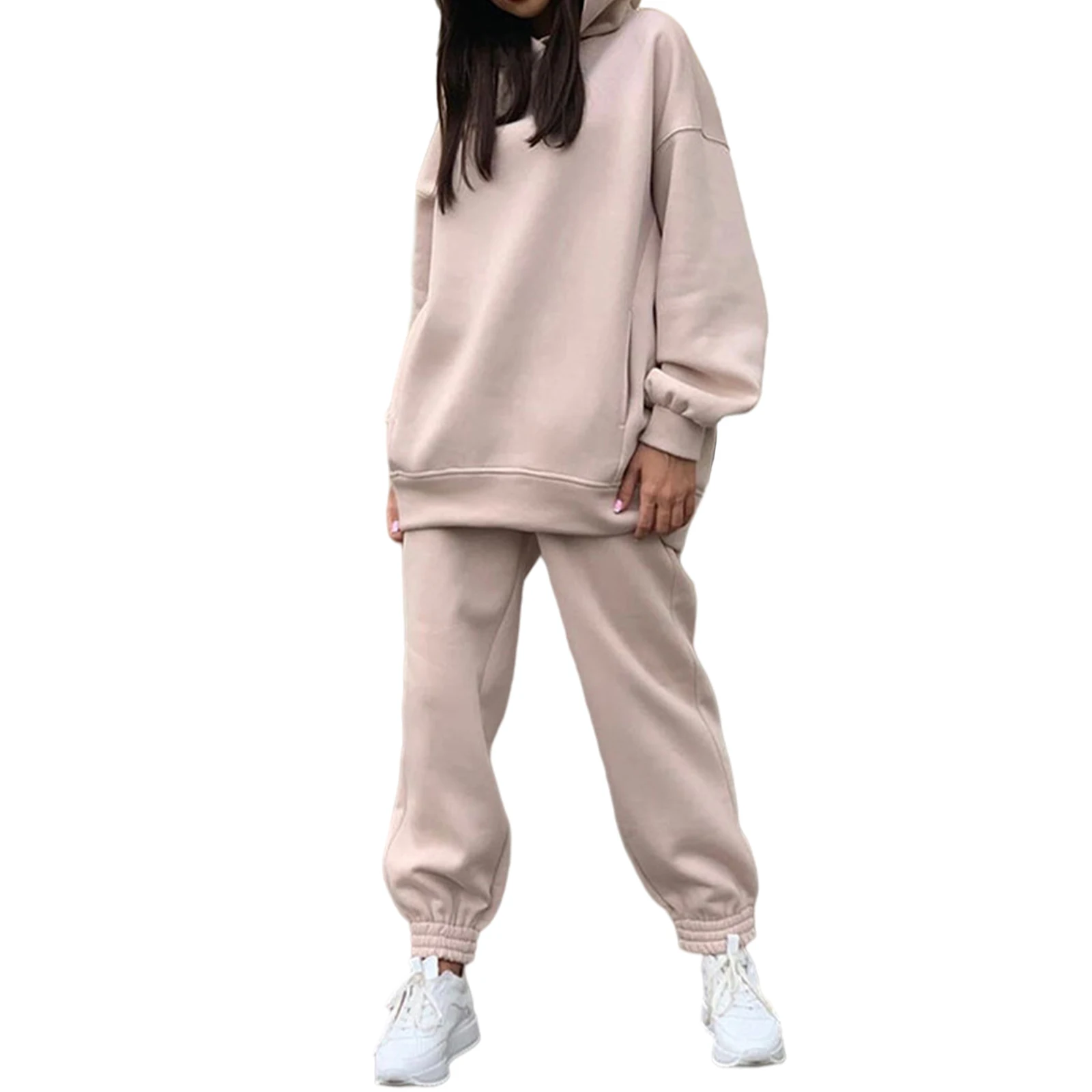 sweatshirts for girls Women's Autumn Plus Fleece Sweatshirts Tracksuit Two Piece Set Casual Oversized Solid Female Sports Hoodie Suit Long Pant Sets cropped hoodie