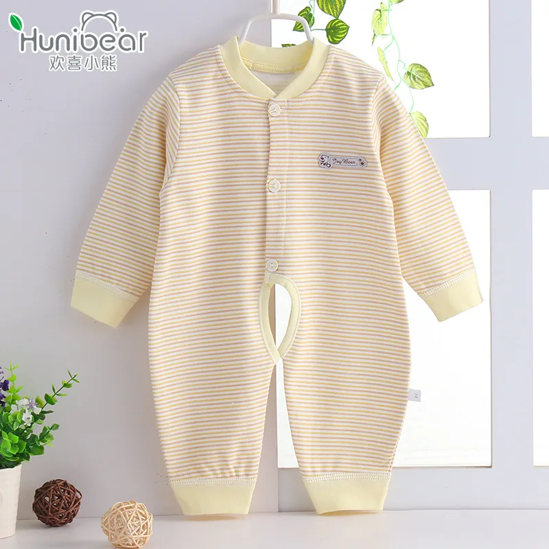 

Explosive spring and autumn striped long-sleeved romper cotton baby clothing newborn open-file one-piece