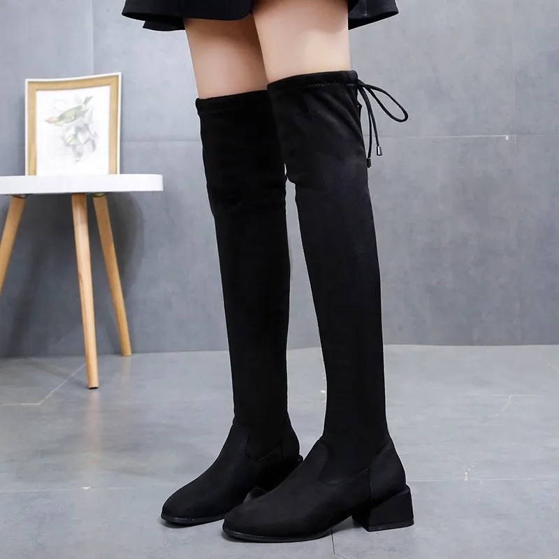 

Women's over-the-knee boots thick with net red thin and thin boots pointed plus velvet warm and comfortable tide boots fashion w