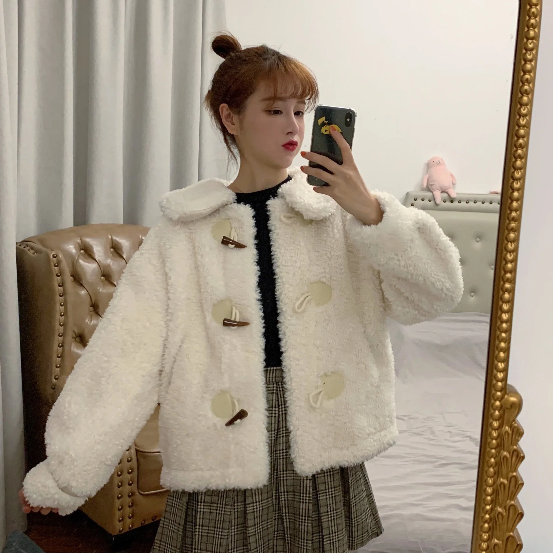 

9071 # Photo Shoot Korean-style Loose-Fit Toggle Lambs Wool Coat