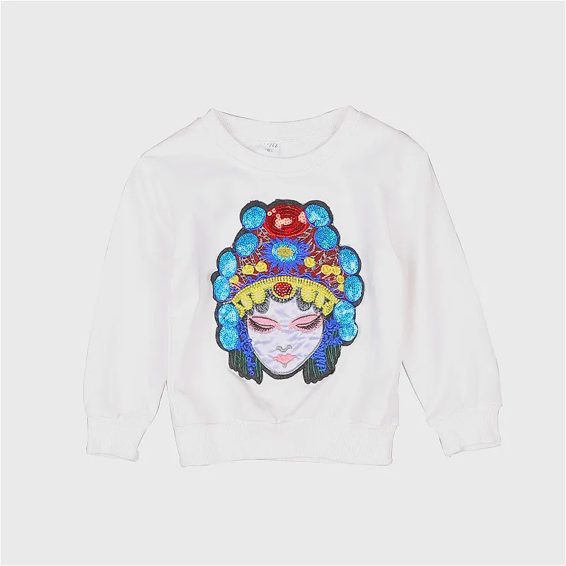 

High Quality New Children Spring and Autumn Cotton Long sleeved T-shirt. 2-7T Beijing Opera Embroidery Face Top