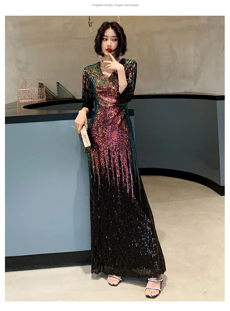 AE637 Robe De Soiree Половина рукава Вечерние платья с v-образным вырезом русалка с блестками вечерние платья женские элегантные платья для вечеринки
