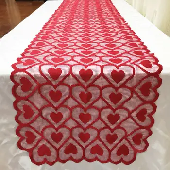 

Valentine's Day Red Poinsettia Lace Fabric Tablecloth Heart Shaped Lace Table Runners Love Table Flag Wedding Party Decoration