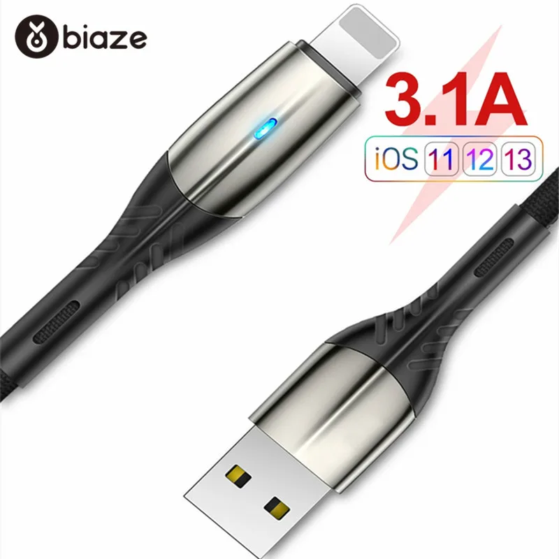 USB кабель Biaze из цинкового сплава для iPhone зарядное устройство быстрой зарядки