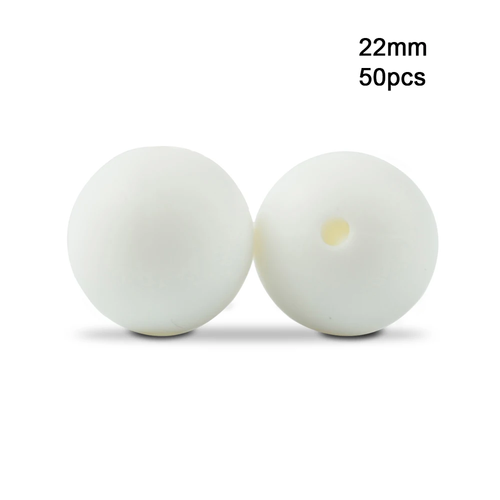 Snow LOFCA 50 шт 22 мм круглые силиконовые бусы для детских силиконовых прорезывателей, ожерелье, прорезыватель, не содержит бисфенол, Пищевая силиконовая цепочка для соски - Цвет: Snow