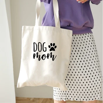 

Dog Mama Print Ladies Handbags Canvas Tote Bag Cotton Shopping Travel Women Eco Reusable Shoulder Shopper Bags Bolsas De Tela