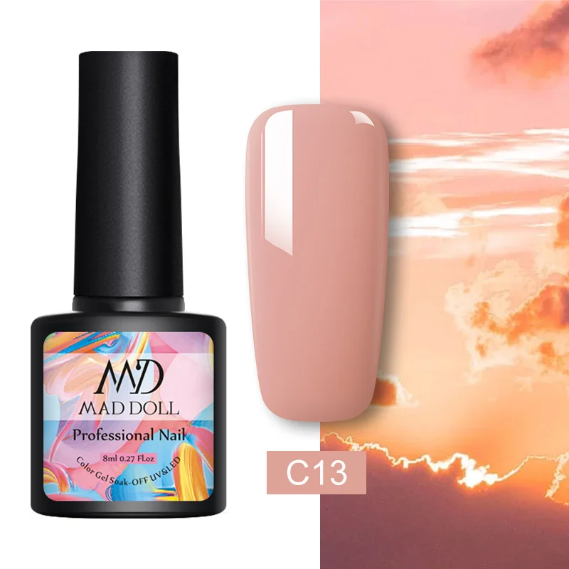 44-C13 MAD DOLL, 8 мл, Гель-лак для ногтей, серый, красный, смешанные цвета, один отмачиваемый УФ-Гель-лак, Полупостоянный гель для дизайна ногтей - Цвет: 44-C13