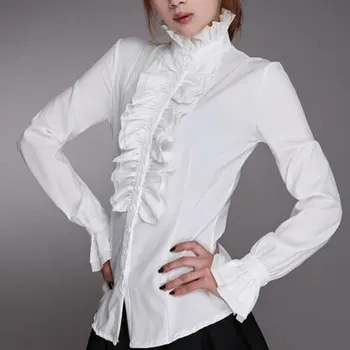 

Fashion Lady Frilly Ruffle Formal Wear Shirt Party Black White Pure Color Flounce Blouse Tops Clothes