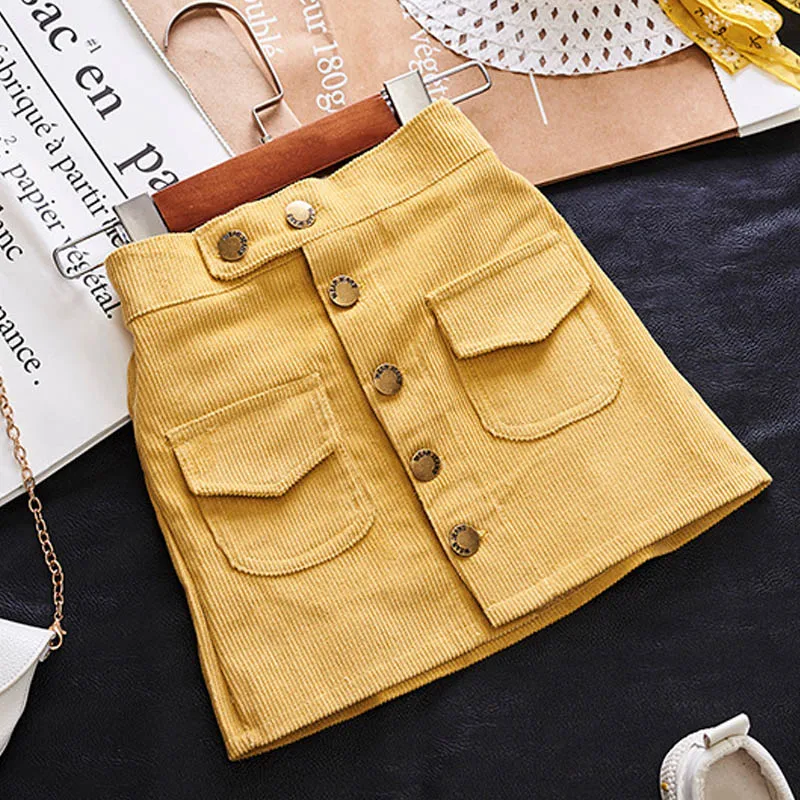 Baby Casual Girls Skirts Autumn Winter Baby Little Girl skirt Clothes Children Buttons Clothes Kids Corduroy skirt for 3-7 Years