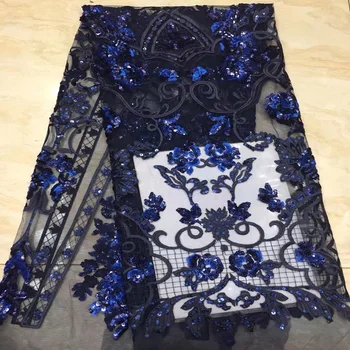 

4colors navy blue African French net lace fabric with shining sequins embroidery latest tulle lace for party dress FZZ449