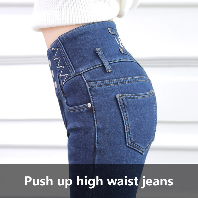 Вельветовые женские зимние теплые синие обтягивающие джинсы с высокой талией, женские эластичные джинсы до щиколотки, женские брюки размера плюс