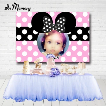 

InMemory Pink Minnie Mouse Backdrops Black White Dots Bow Girls Baby Shower Birthday Party Photography Backgrgounds Custom Photo
