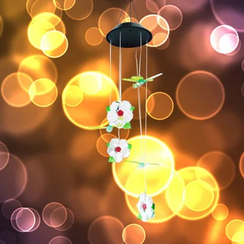 

1pc Dragonfly Flowers Wind Chimes Solar LED Wind Spinner Lamp Wind Chime for Garden Home