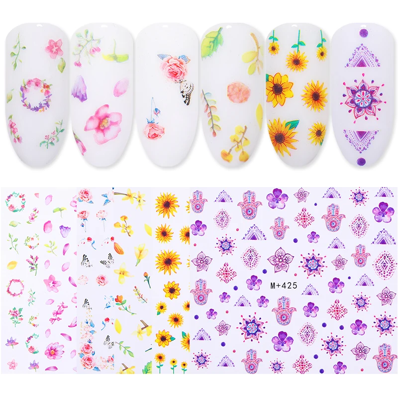 Наклейки для ногтей переводные наклейки цветы Бабочка Роза милые животные