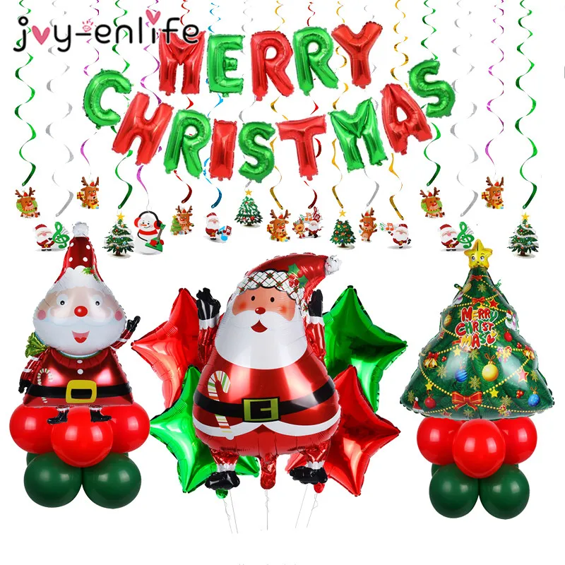 

Merry Christmas Balloons Christmas Decoration for Home Banner Photo Booth Props Hanging Swirl Xmas Ornaments Decor navidad Noel