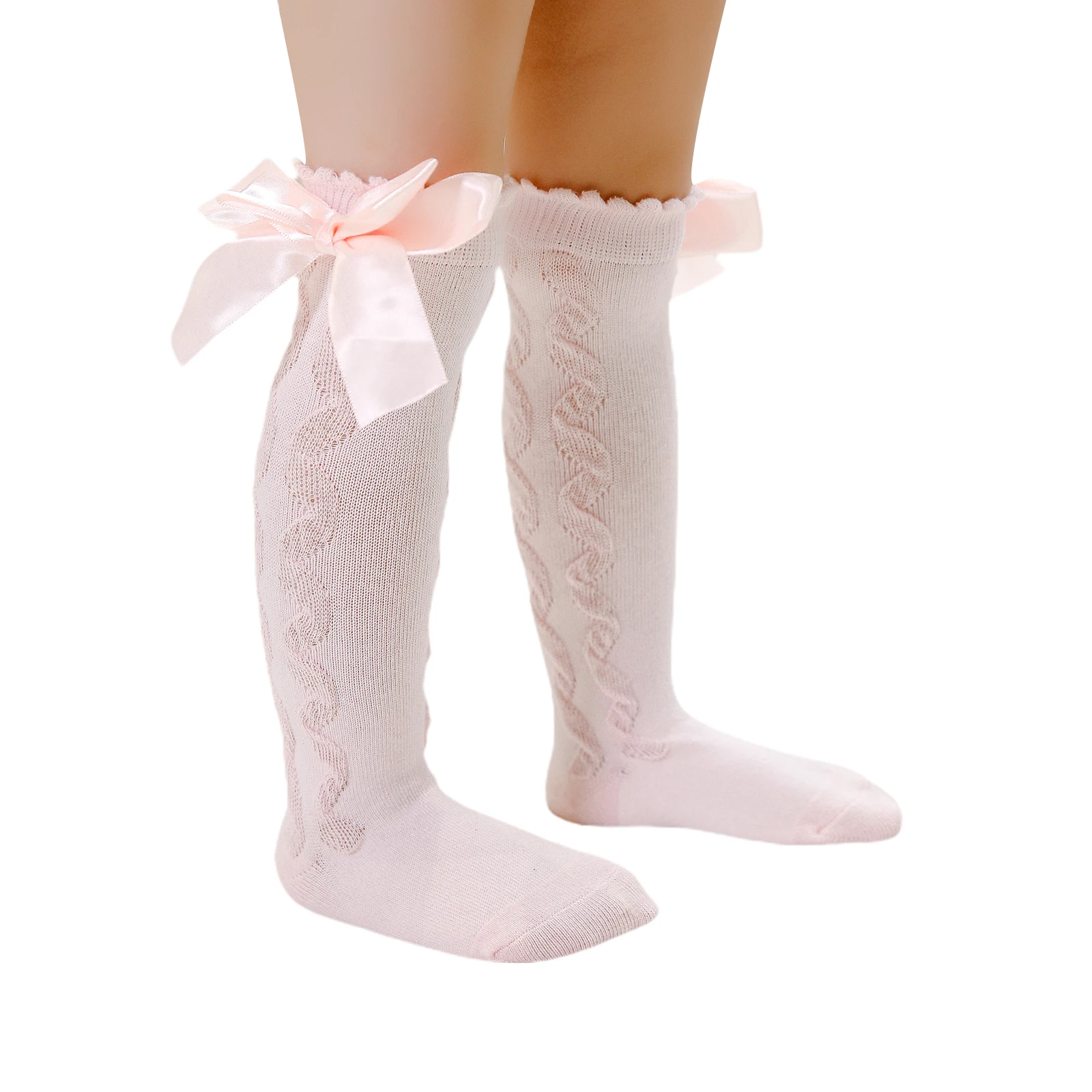 

A Pair Of Stockings Baby Kid Girls Stockings Spring Autumn Soft Cable Knit Stockings With Bow For 6Months-4Years