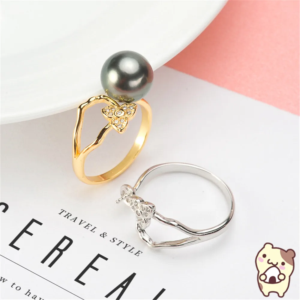 

Ring Mount Pearl Accessories Adjustable Size 925 Sterling Silver Ring Jewelry DIY No Pearl Free Shipping