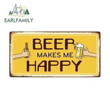 

EARLFAMILY 13cm x 6.5cm for Beer Makes Me Happy Sign Car Stickers Vinyl Graphics RV VAN Car JDM Accessories Waterproof Cartoon