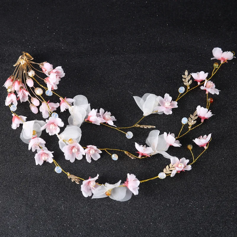 Bride Accessories Hair Band Pink Fabric Flower Bride Forehead Ornament Headband Bride Modeling Accessories Studio Accessories