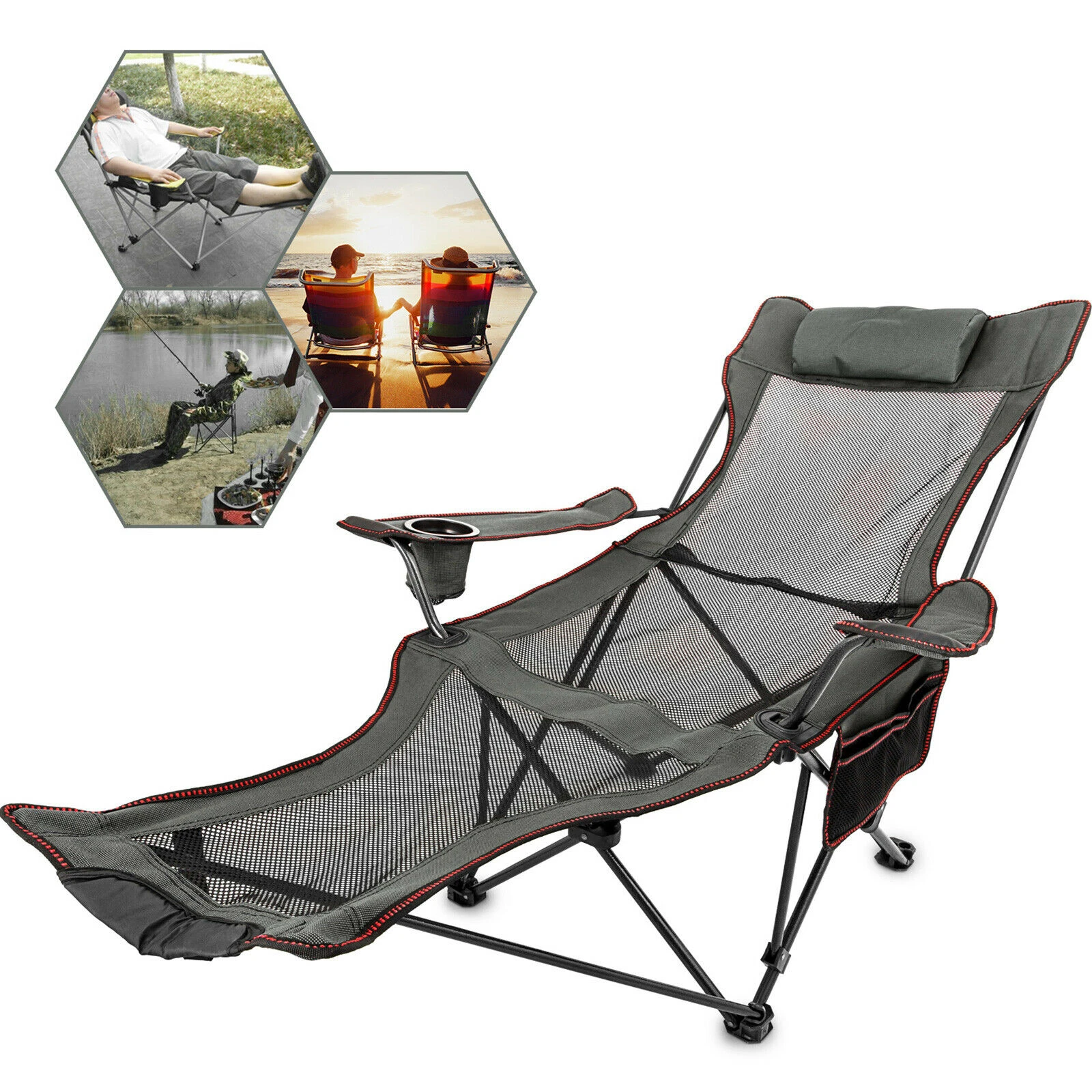 Vevor Reclining Folding Camp Chair With Footrest Portable Nap Chair For Outdoor Beach Sun Camping Fishing Lounge Chair Beach Chairs Aliexpress