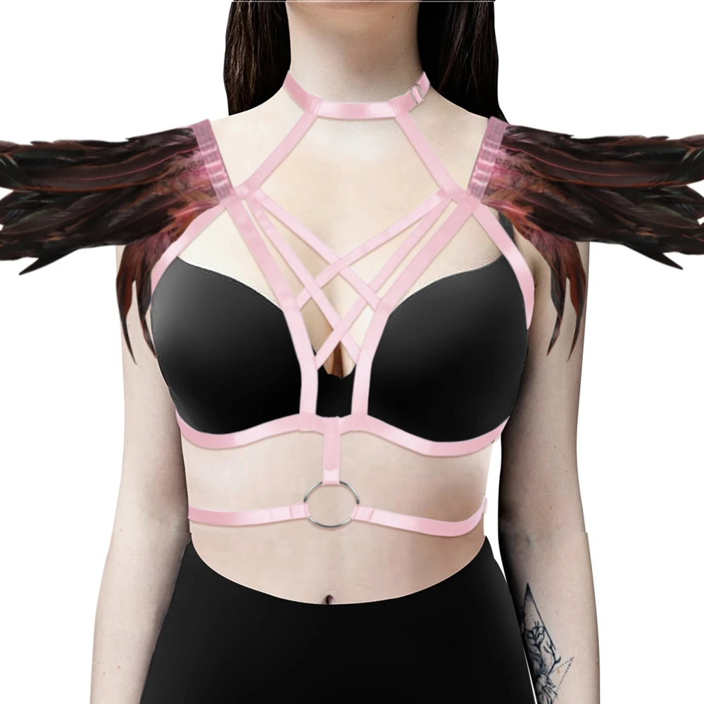 

Feather Accessories Bandage Hollow Out Bra Lingerie Harness Fashion Bustier Strap Harness for Women Gothic Style Suspender