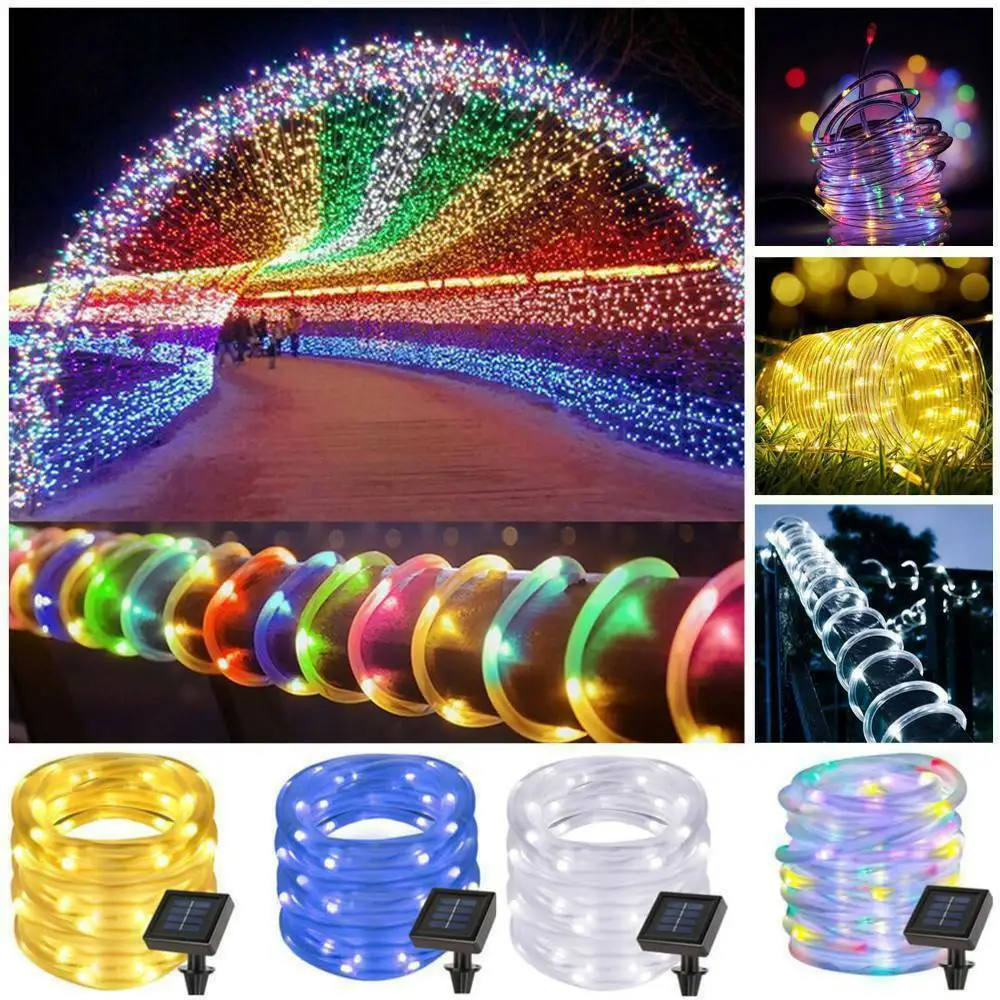 

12M/22M LED Outdoor Solar Lamps 100/200 LED Rope Tube String Lights Fairy Holiday Christmas Party Solar Garden Waterproof Lights