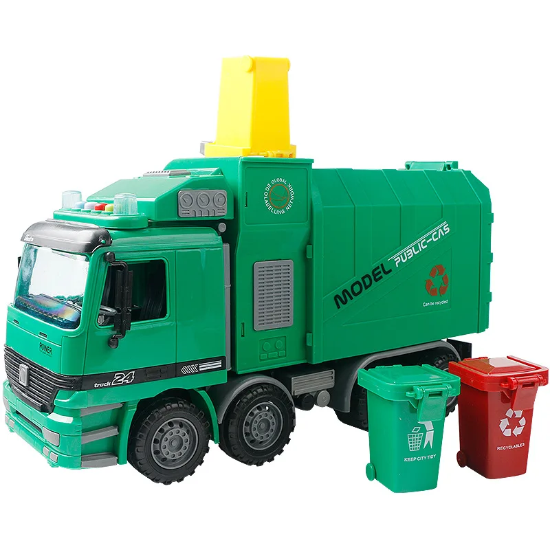 

Xiong yuan 6606 Sound And Light Sanitation Trucks Garbage Car Toy Road Cleaning Vehicles Garbage Compartmental Toy Car to Send 3