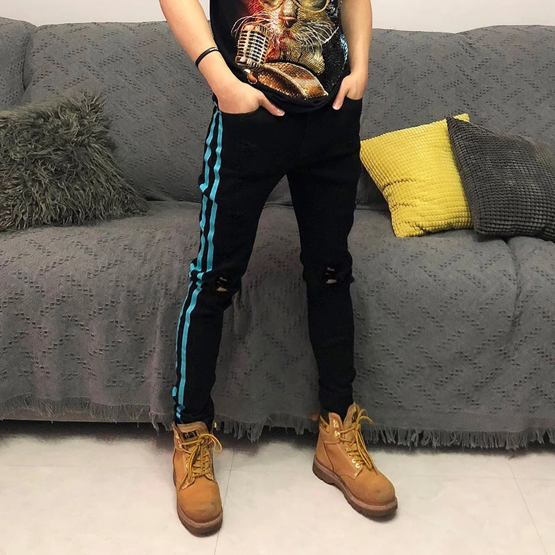 Erkek Kot Pantolon-pantalones vaqueros ajustados con agujeros para mujer, pantalones elásticos ajustados actuaciones de baile en club nocturno, Moda para Hombre - AliExpress hombre