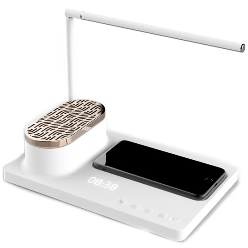 

LED Audio Table Lamp Smart Home Beacon Multi-Function Desk Lamp with Wireless Charger and Bluetooth Speaker, Phone Stand US Plug